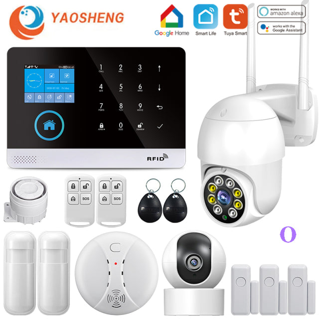 Wireless WIFI GSM Home Security Alarm System For Tuya Smart Life APP With Motion Sensor Detector Compatible With Alexa &amp; Google