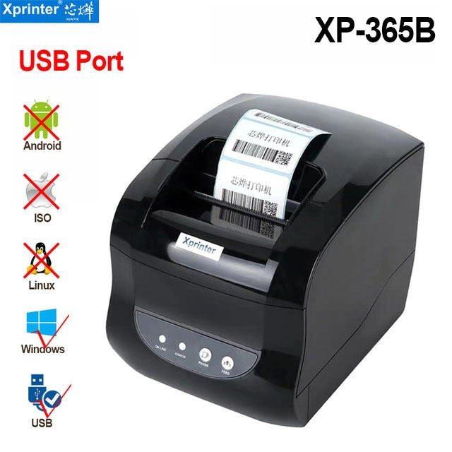 Xprinter 365B Thermal Label Printer 20mm-80mm Barcode Pos Printer Receipt Sticker Printing Machine USB Bluetooth Port