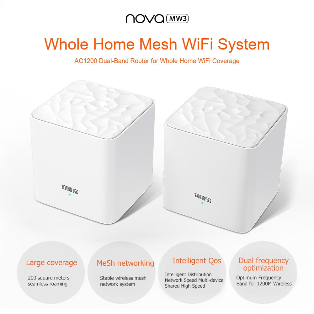 Tenda Nova MW3 Wifi Router AC1200 Dual-Band for Whole Home Wifi Coverage Mesh WiFi System Wireless Bridge, APP Remote Manage