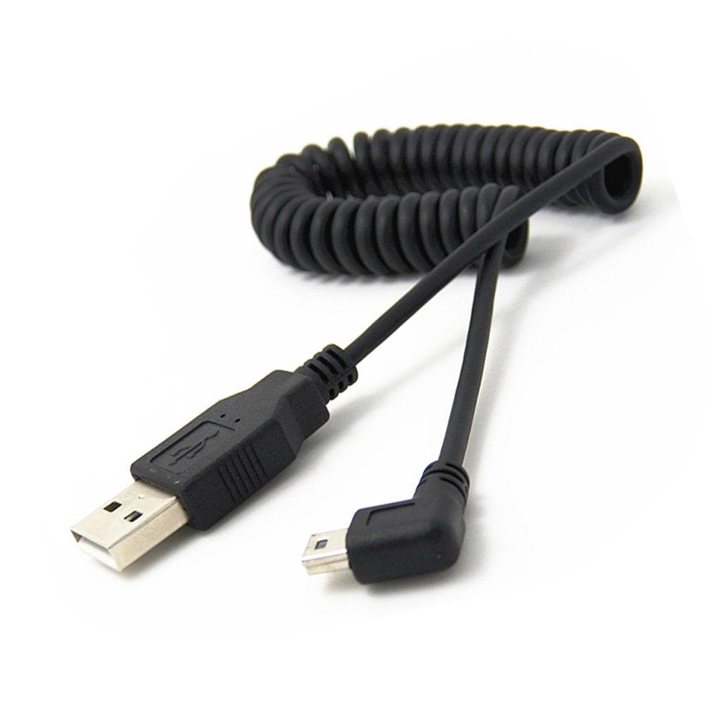 1pc USB 2.0 A Male to Mini USB 5 Pin Right Angled 90 Degree Spiral Coiled Adapter Cord Cable 5ft for MP3 Players Digital Cameras