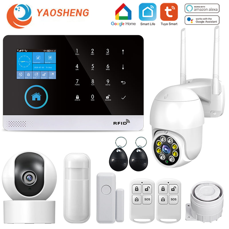 Wireless WIFI GSM Home Security Alarm System For Tuya Smart Life APP With Motion Sensor Detector Compatible With Alexa &amp; Google