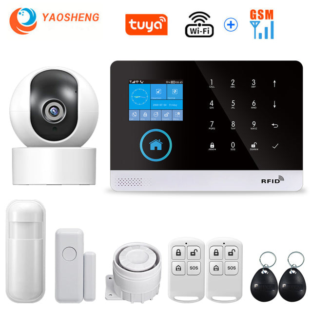 Wireless WIFI GSM Home Security Alarm System For Tuya Smart Life APP With Motion Sensor Detector Compatible With Alexa &amp; Google