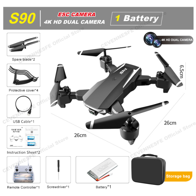 CEVENNESFE S90 Drone 4K Profession HD Wide Angle ESC Camera 1080P WiFi FPV Dual Cameras Height Keep Helicopter Toys VS S60 Dron