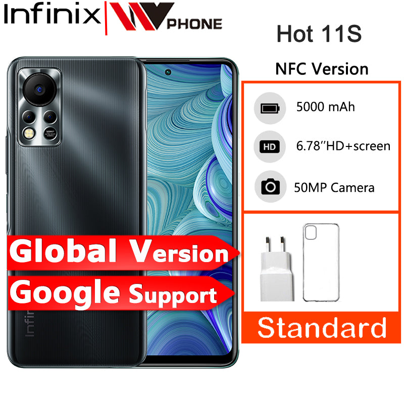 Global Version Infinix HOT 11S  NFC 4GB 64GB 6.78&quot; FHD Punching Display 5000mAh Battery Smartphone Helio G88 50MP AI Rear Camera