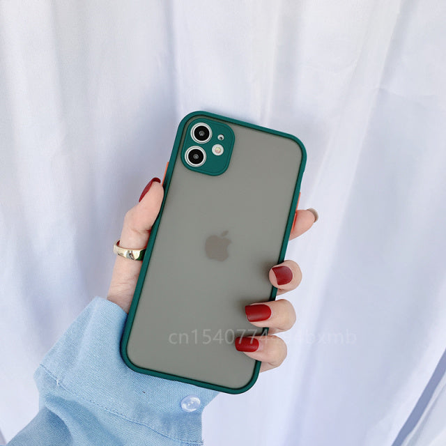 Shockproof Armor Matte Case For iPhone 13 12 11 Pro Xs Max XR X 6 7 8 Plus SE Mini Luxury Silicone Bumper Clear Hard Cover Funda