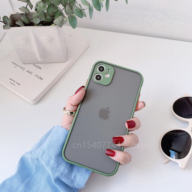 Shockproof Armor Matte Case For iPhone 13 12 11 Pro Xs Max XR X 6 7 8 Plus SE Mini Luxury Silicone Bumper Clear Hard Cover Funda