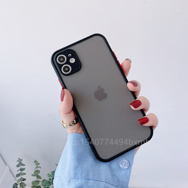 Shockproof Armor Matte Case For iPhone 13 12 11 Pro Xs Max XR X 6 7 8 Plus SE Mini Luxury Silicone Bumper Clear Hard Cover Funda