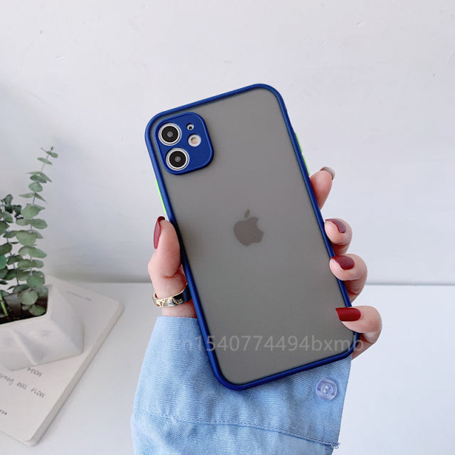 Shockproof Armor Matte Case For iPhone 13 12 11 Pro Xs Max XR X 6 7 8 Plus SE Mini Luxury Silicone Bumper Clear Hard Cover Funda