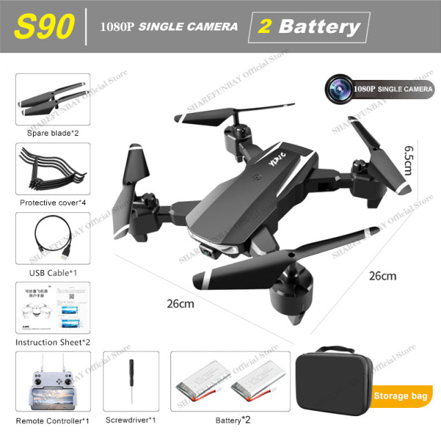 2022 NEW S90 Drone 4k Profession HD Wide Angle ESC Camera 1080P WiFi Fpv Dual Cameras Height Keep Helicopter Toys PK S60 Drones