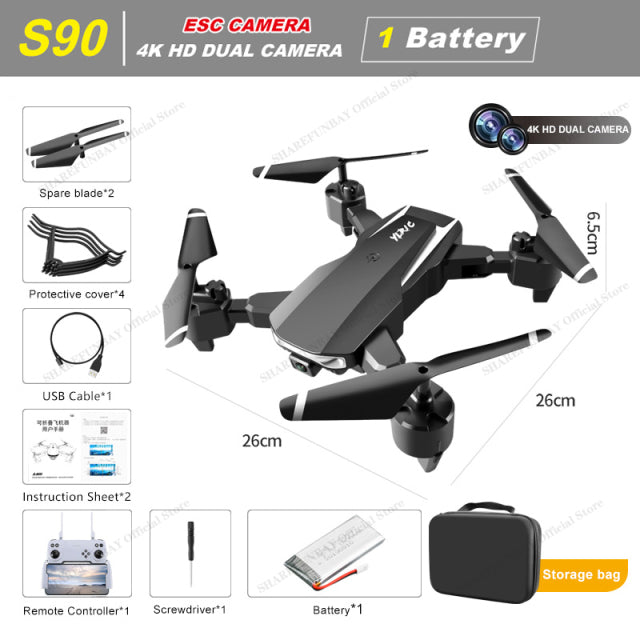 2022 NEW S90 Drone 4k Profession HD Wide Angle ESC Camera 1080P WiFi Fpv Dual Cameras Height Keep Helicopter Toys PK S60 Drones