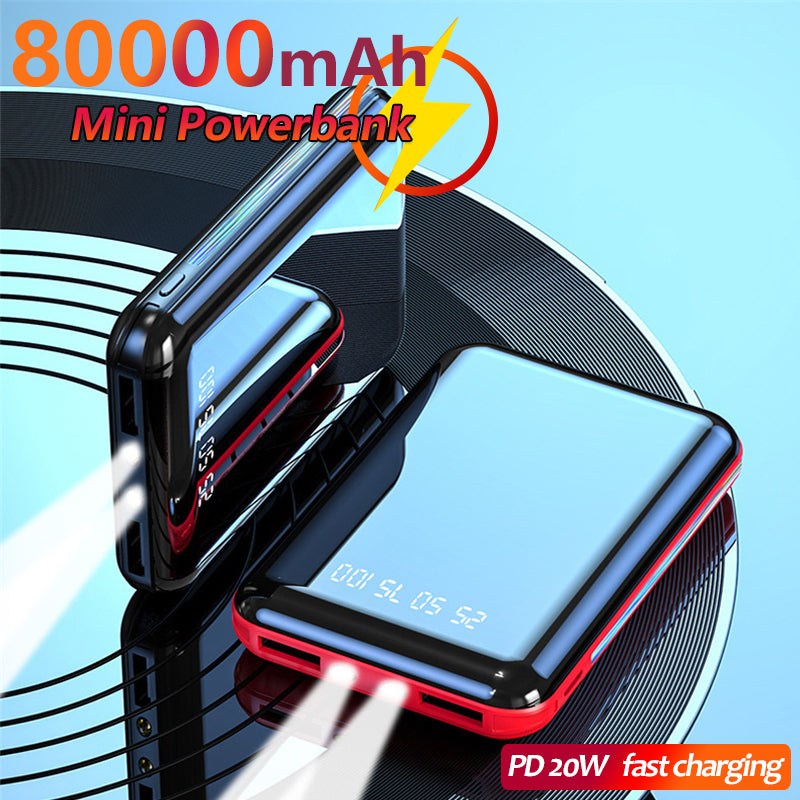 Portable Mini 80000mAh Power Bank Charging PD 20W External Battery Charger For IPhone Xiaomi Mi