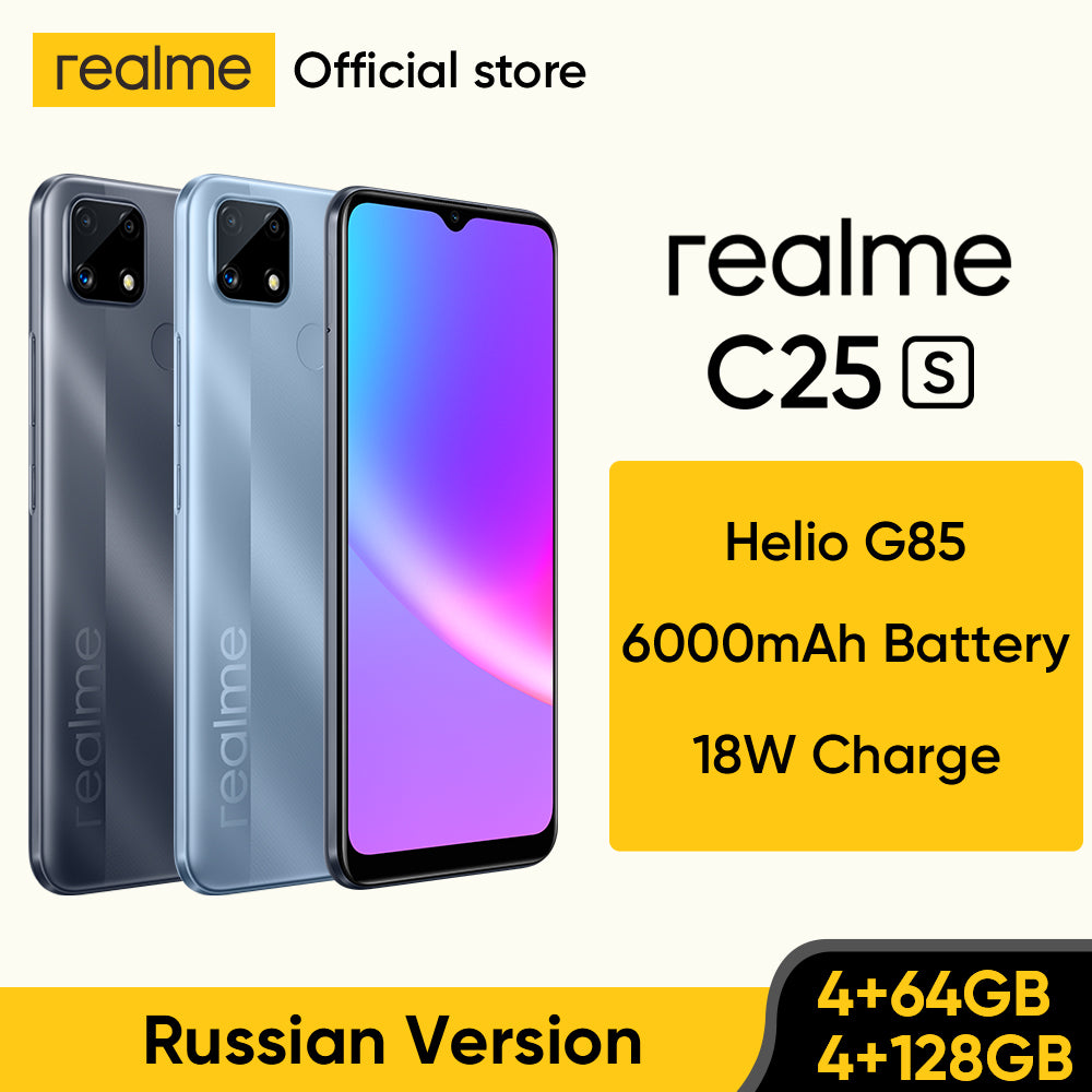 realme C25s Russian Version Smartphone Heilo G85 Octa Core 48MP Camera 6000mAh Battery 4GB 128GB NFC