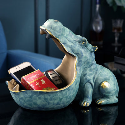 ERMAKOVA Resin Hippo Statue Hippopotamus Sculpture Figurine Key Candy Container Decoration Home Table Decoration Accessories