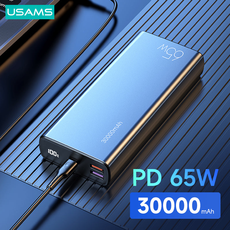 USAMS PD 65W Power Bank 30000mAh QC FCP AFC Fast Charge Powerbank For Laptop Smartphone Tablet Switch Portable External Battery