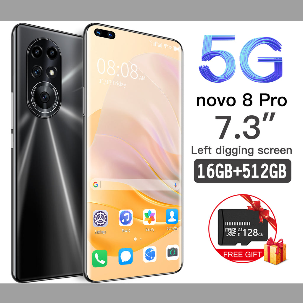 Global Version 7.3 Inch Left Digging Screen 5G Smartphone with 16GB+512GB for Huawei Nova 8 Pro Cellphone Samsung Mobile Phone