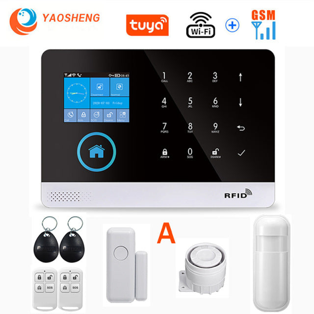 Wireless WIFI GSM Home Security Alarm System For Tuya Smart Life APP With Motion Sensor Detector Compatible With Alexa &amp; Google