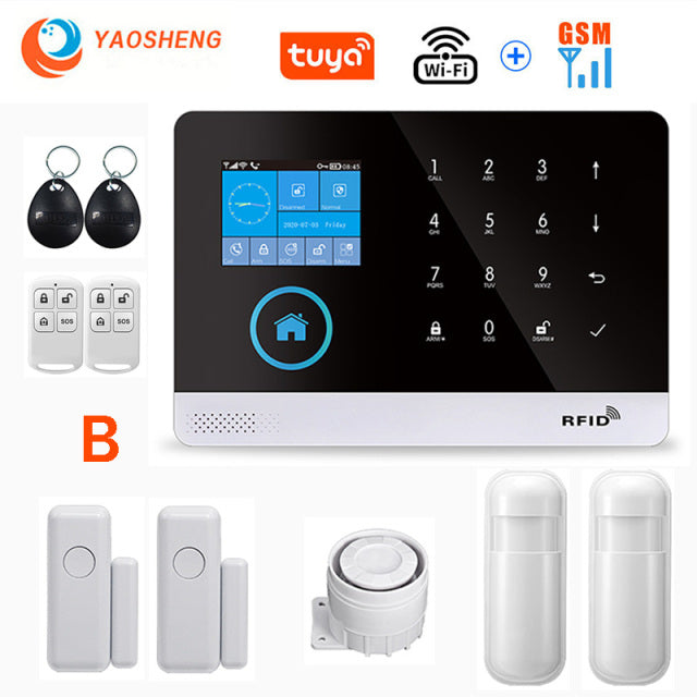 Wireless WIFI GSM Home Security Alarm System For Tuya Smart Life APP With Motion Sensor Detector Compatible With Alexa &amp; Google