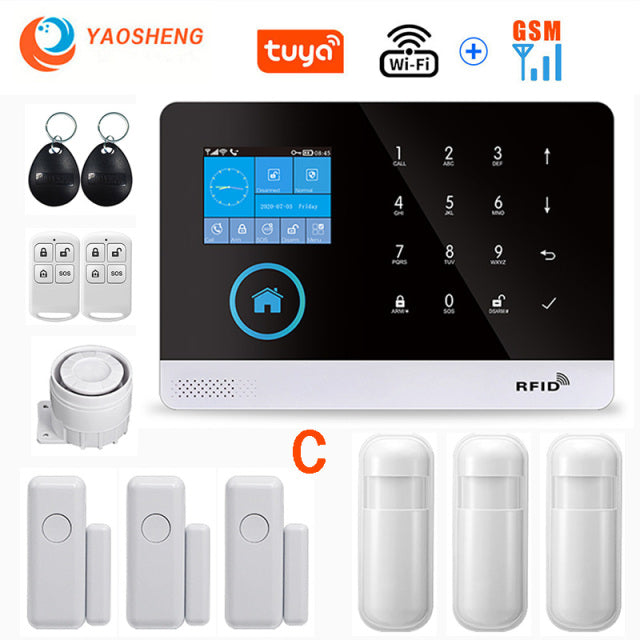 Wireless WIFI GSM Home Security Alarm System For Tuya Smart Life APP With Motion Sensor Detector Compatible With Alexa &amp; Google