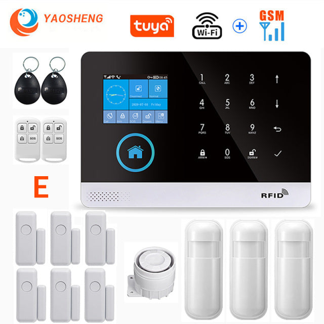 Wireless WIFI GSM Home Security Alarm System For Tuya Smart Life APP With Motion Sensor Detector Compatible With Alexa &amp; Google