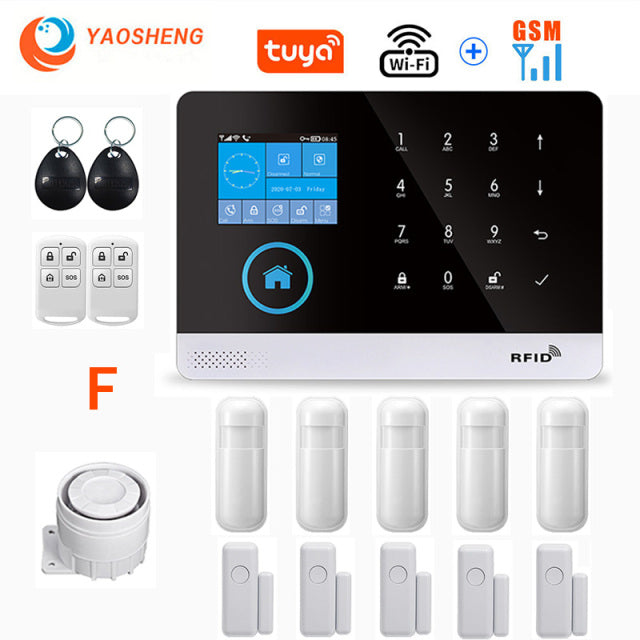 Wireless WIFI GSM Home Security Alarm System For Tuya Smart Life APP With Motion Sensor Detector Compatible With Alexa &amp; Google