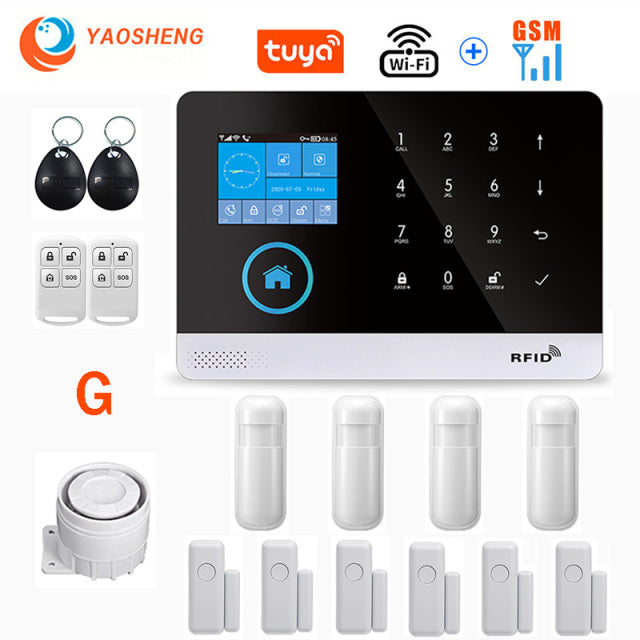 Wireless WIFI GSM Home Security Alarm System For Tuya Smart Life APP With Motion Sensor Detector Compatible With Alexa &amp; Google