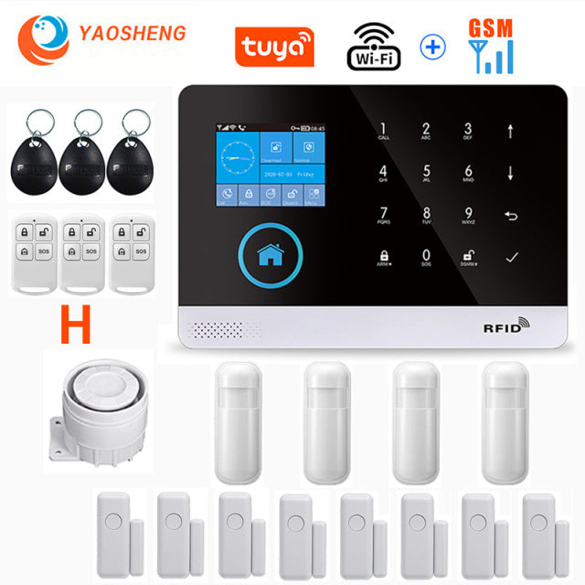 Wireless WIFI GSM Home Security Alarm System For Tuya Smart Life APP With Motion Sensor Detector Compatible With Alexa &amp; Google