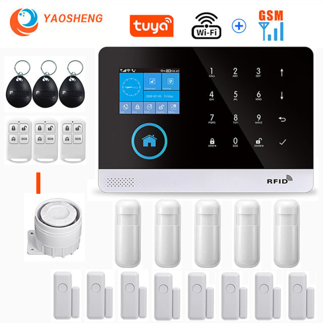 Wireless WIFI GSM Home Security Alarm System For Tuya Smart Life APP With Motion Sensor Detector Compatible With Alexa &amp; Google