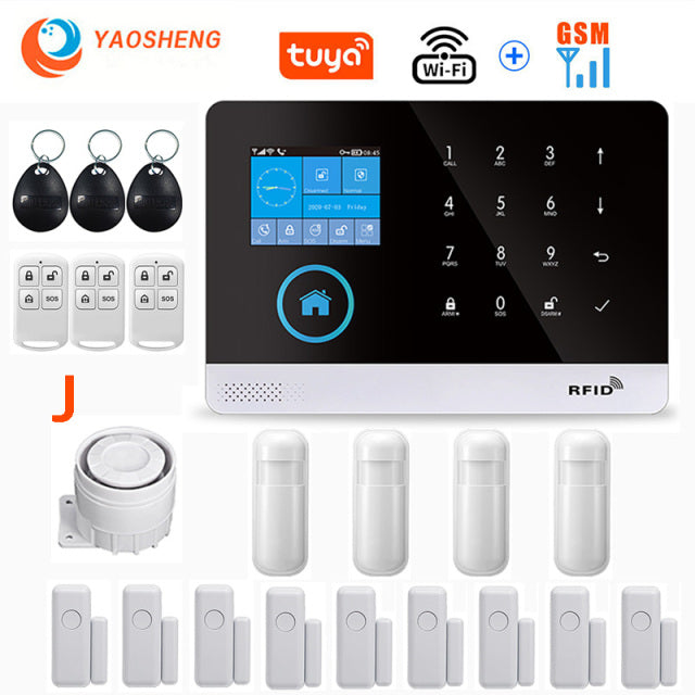 Wireless WIFI GSM Home Security Alarm System For Tuya Smart Life APP With Motion Sensor Detector Compatible With Alexa &amp; Google