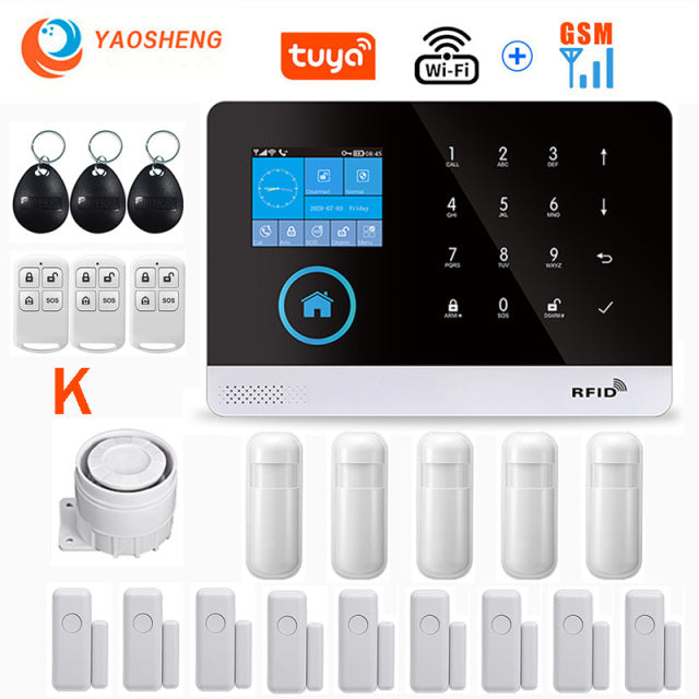 Wireless WIFI GSM Home Security Alarm System For Tuya Smart Life APP With Motion Sensor Detector Compatible With Alexa &amp; Google