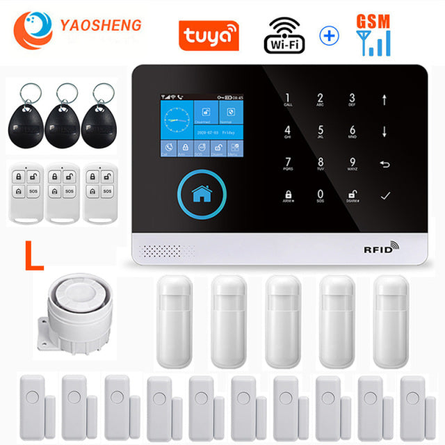 Wireless WIFI GSM Home Security Alarm System For Tuya Smart Life APP With Motion Sensor Detector Compatible With Alexa &amp; Google