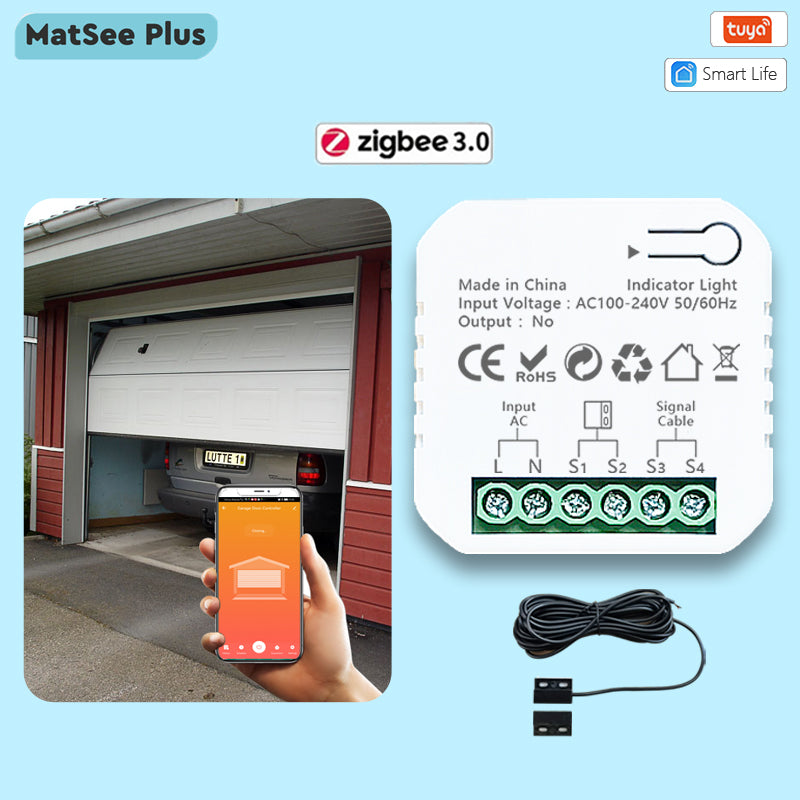 Tuya Smart Life ZigBee Garage Door Opener Controller Timer App Monitor Remote Control Supports Alexa Google Home Zigbee2MQTT