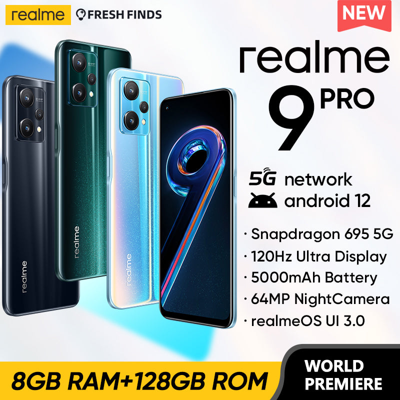 realme 9 pro world premiere 5G Mobile phone 8GB RAM 128GB ROM smartphone 6.6inch FHD+ Display 120Hz Qualcomm Snapdragon 695 5G