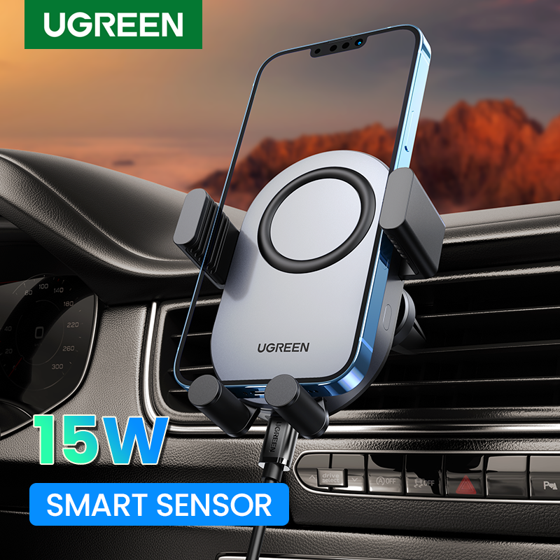 UGREEN Wireless Charger 15W Qi Wireless Car Charger for iPhone 13 12 11 Xiaomi Samsung S21 Automatic Induction Car Phone Holder
