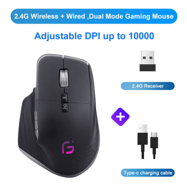 KuWFi Rechargeable Wireless Mouse Silent Gaming Mouse 2.4G&amp;Bluetooth Mause Ergonomic for PC Laptop 4000DPI 9 Button RGB Mice