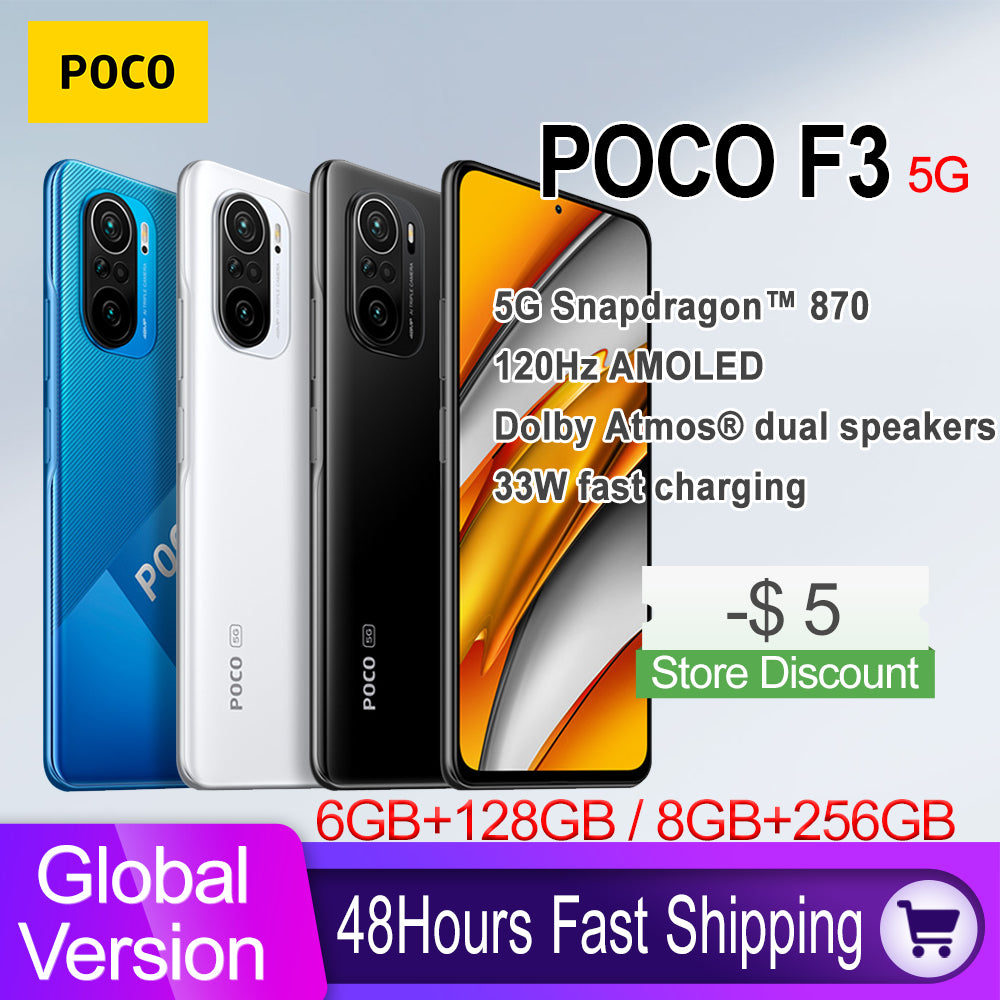 Global Version POCO F3 5G Smartphone Snapdragon 870 Octa Core 6GB 128GB/256GB 6.67&quot; 120Hz E4 AMOLED Display33W Fast Charging