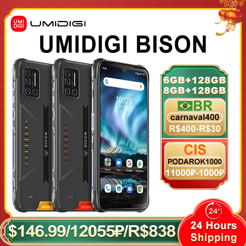 [IN STOCK]UMIDIGI BISON 6GB/8GB+128GB NFC IP68/IP69K Waterproof Rugged Phone Android 10/11 48MP Quad Camera 6.3&quot; FHD+ Display