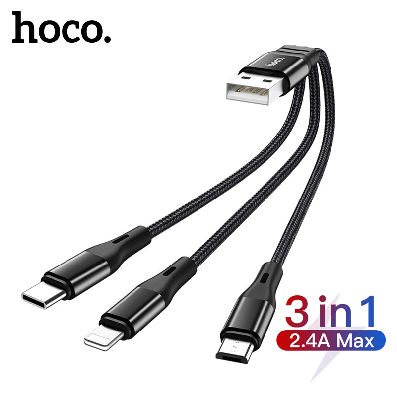 Hoco 3in 1 USB Micro Type C Cable For iPhone 12 11 Mobile Phone Android USB Wire Cord For Samsung A12 A51 S20 S21 Charging Cable