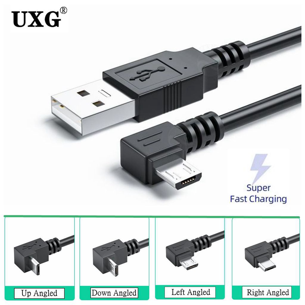 5M 3M Up Down Left Right Angled 90 Degree USB Micro USB Male to USB male Data Charge 2A connector Cable 25cm 50cm for Tablet 5ft