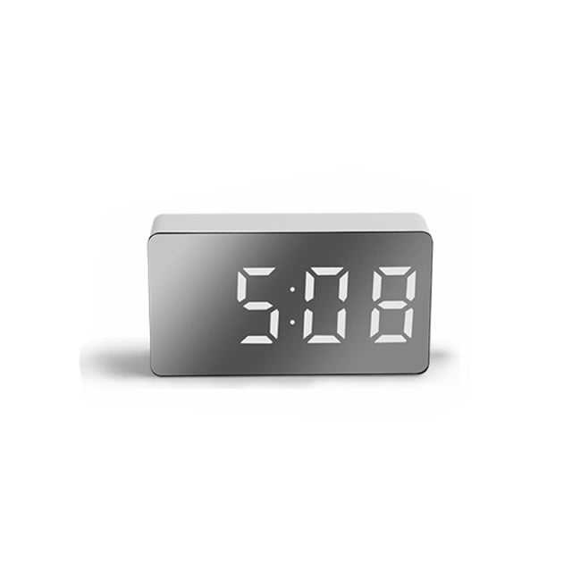 Mirror Digital Clock Alarm LED Display Snooze Wake Silent Calendar Temperature Desktop Dimmable Electronic Desk Clock Home Decor