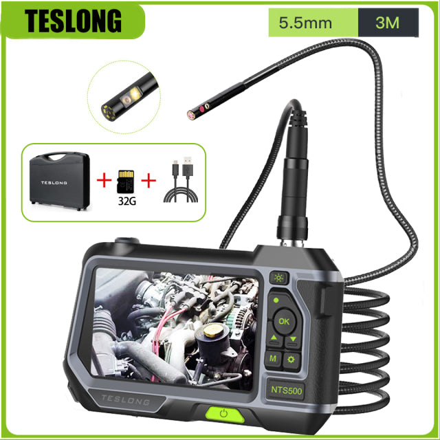 TESLONG NTS500 5.0&quot; LCD Screen 5.5mm Dual Lens Endoscope Camera HD 1080P Digital Videoscope Pipe Car Inspection Borescope 32GB