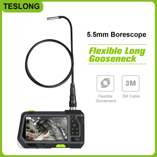 TESLONG NTS500 5.0&quot; LCD Screen 5.5mm Dual Lens Endoscope Camera HD 1080P Digital Videoscope Pipe Car Inspection Borescope 32GB