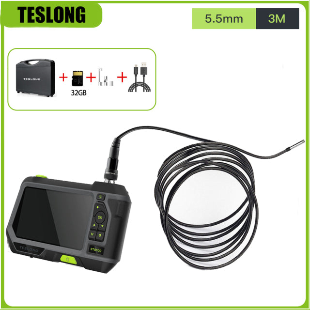 TESLONG NTS500 5.0&quot; LCD Screen 5.5mm Dual Lens Endoscope Camera HD 1080P Digital Videoscope Pipe Car Inspection Borescope 32GB