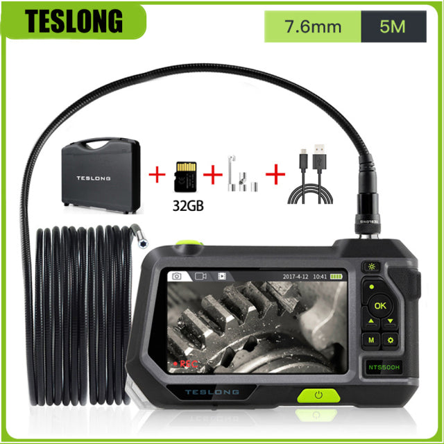 TESLONG NTS500 5.0&quot; LCD Screen 5.5mm Dual Lens Endoscope Camera HD 1080P Digital Videoscope Pipe Car Inspection Borescope 32GB