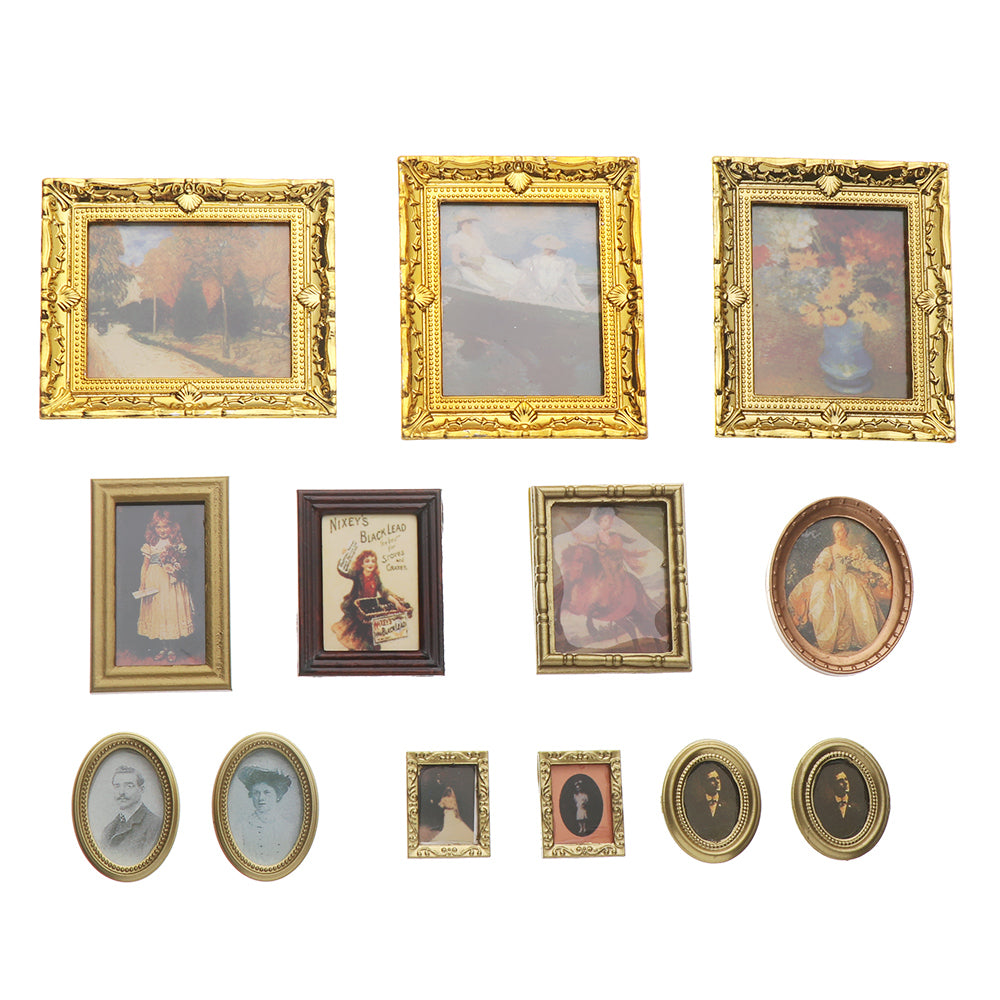 Miniature Oil Painting Vintage Framed Photos Craft 1:12 Scale Mini Craft Picture Playing House Dollhouse Ornament Kids Toys