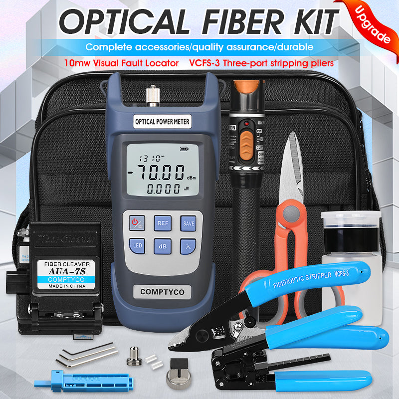 COMPTYCO FTTH Fiber Optic Tool Kit with Fiber Fibra Optica Power Meter and 10mW Visual Fault Locator AUA-7S FTTH tool