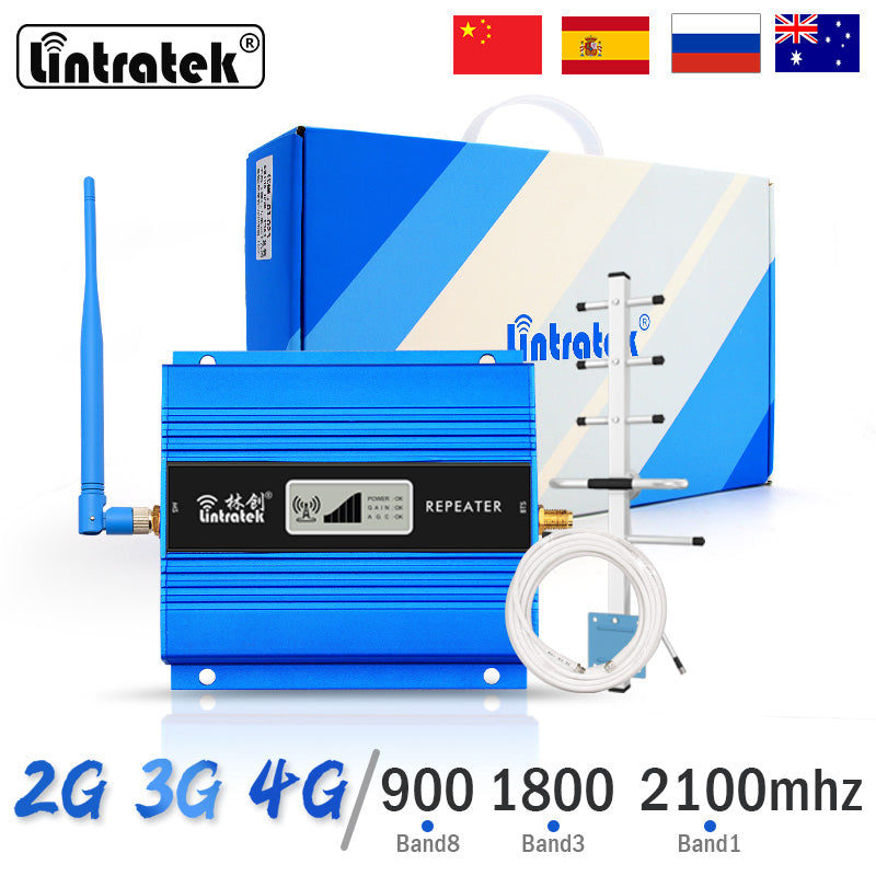 Lintratek 2G 3G 4G Cellular Amplifier GSM 900 LTE 1800 WCDMA 2100MHz Network  Data Cellphone Booster Full Kit Repeater+Antenna