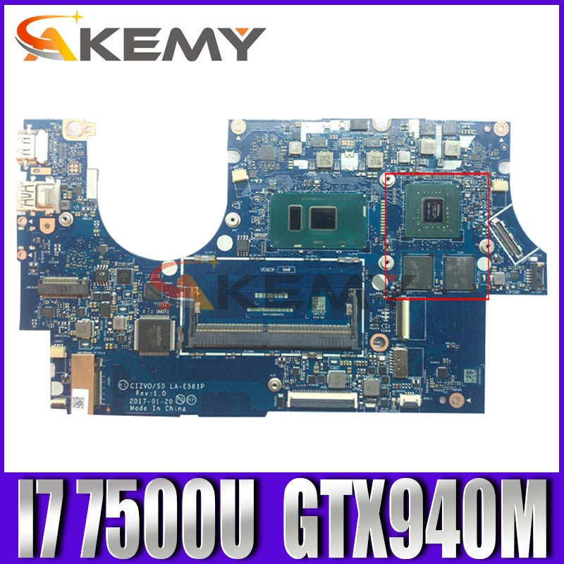 Akemy LA-E581P Motherboard For Lenovo Ideapad 720S-14IKB Notebook Motherboard CPU I7 7500U DDR4 GTX940M GPU 2G 100% Test Work