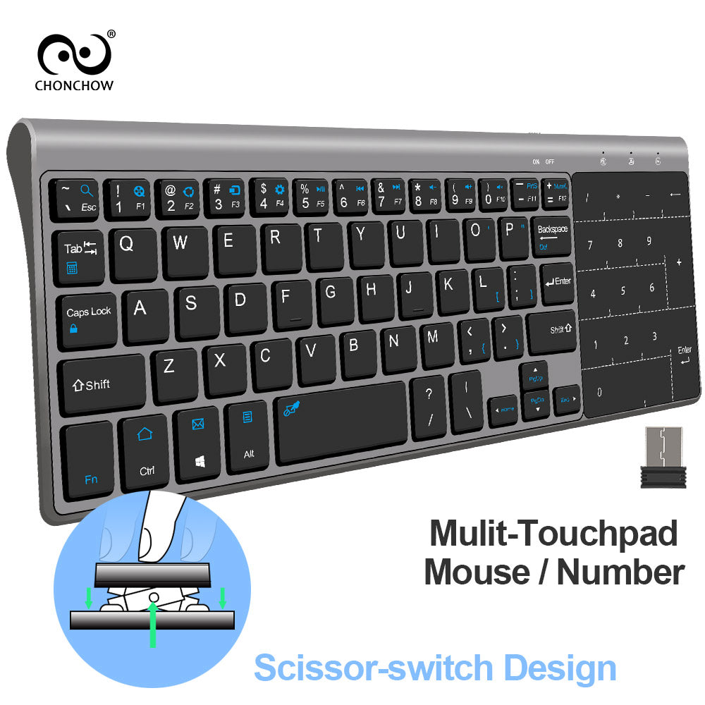 2.4Ghz Wireless Mini PC Keyboard with Touchpad Protable Office USB Keyboard Air Mouse for Windows Desktop Android Smart TV Box