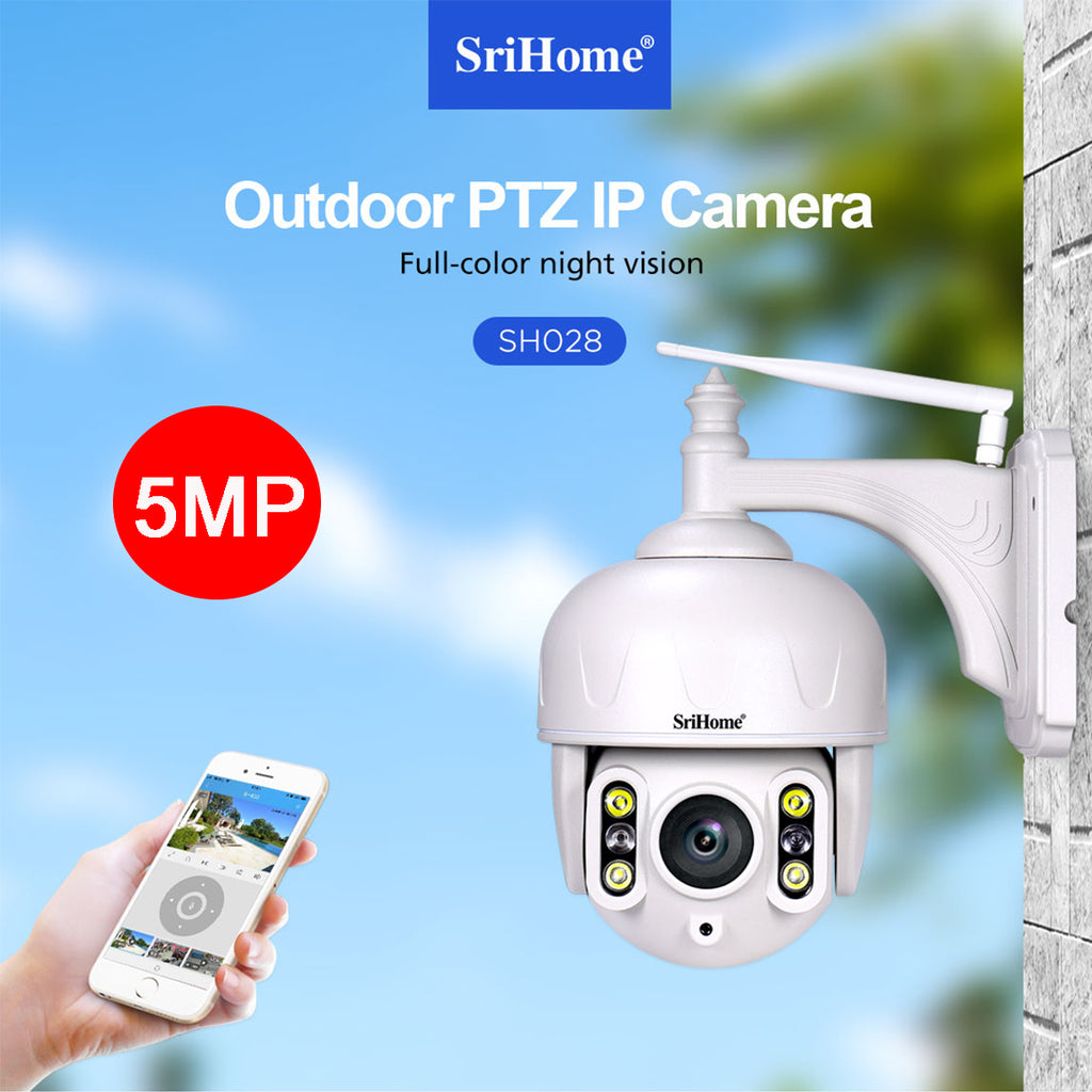 Srihome SH028 5MP Outdoor IP Camera Waterproof  Wifi 360° P2P 2-Way Audio Spotlight Color Vision Wireless Surveillance CCTV PTZ