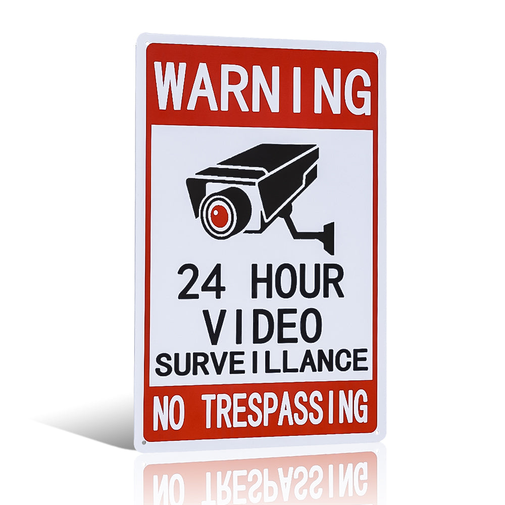24 Hour Video Surveillance Sign, No Trespassing Aluminum Warning Sign, 12x8 Inches Indoor/Outdoor Use for Home Business